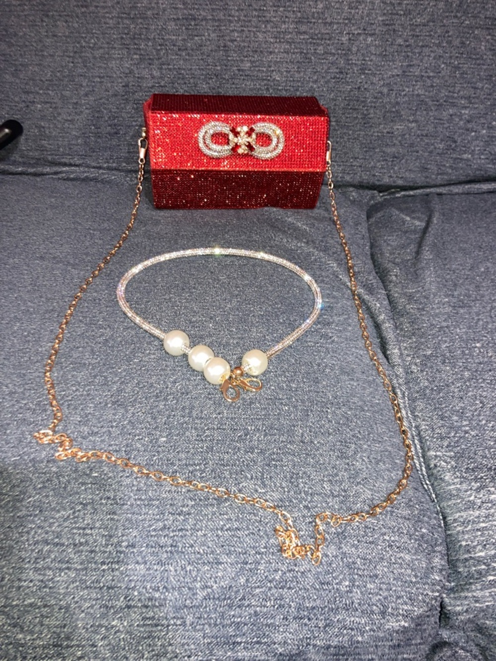 Sparkling Red Crystal Clutch with Gold Chain Strap